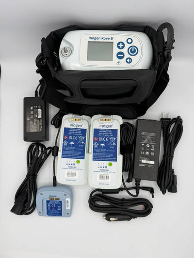 Inogen Rove 6 Package with Single battery, double battery and external battery charger