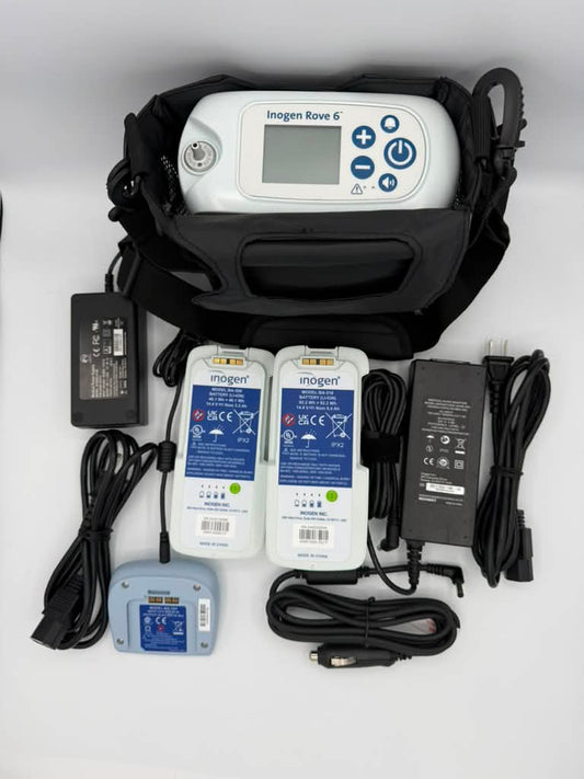 Inogen Rove 6 Package with Single battery, double battery and external battery charger